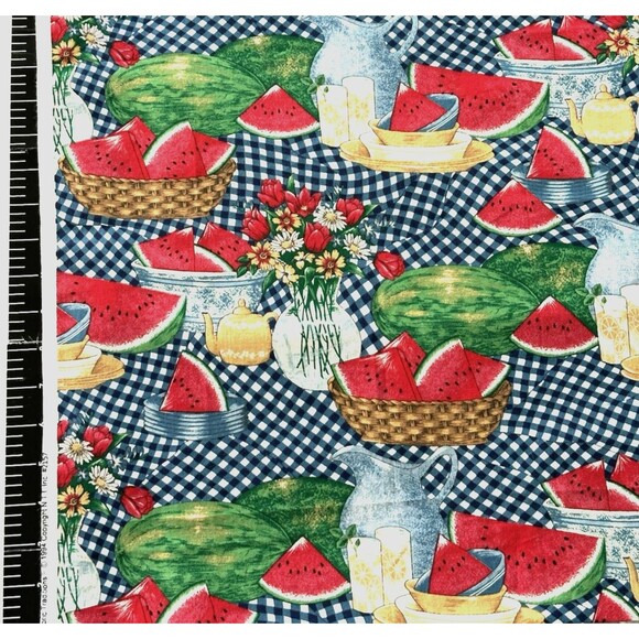 Vtg 90s Watermelon Gingham Fabric Traditions Quilt Fabric 2157 Picnic Remnants - Picture 2 of 5